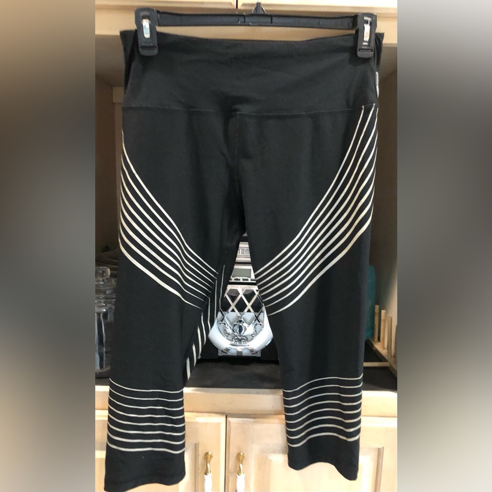 RBX Black Capri Athletics Leggings w/ Gold Striped Chevron Detail XL
